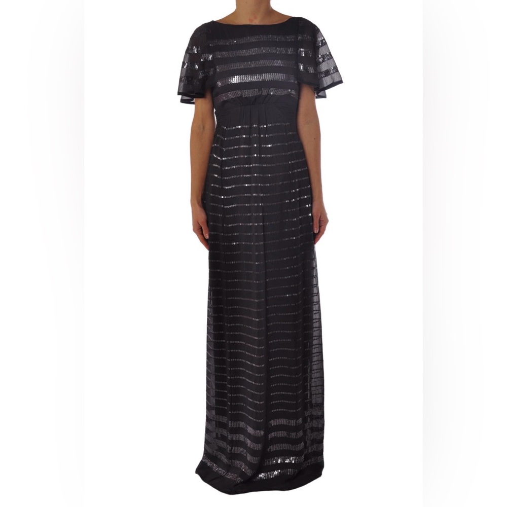 Hoss Intropia Chiffon Gold Sequin Floor Length Dress in BEIGE/PINK‎ NWT